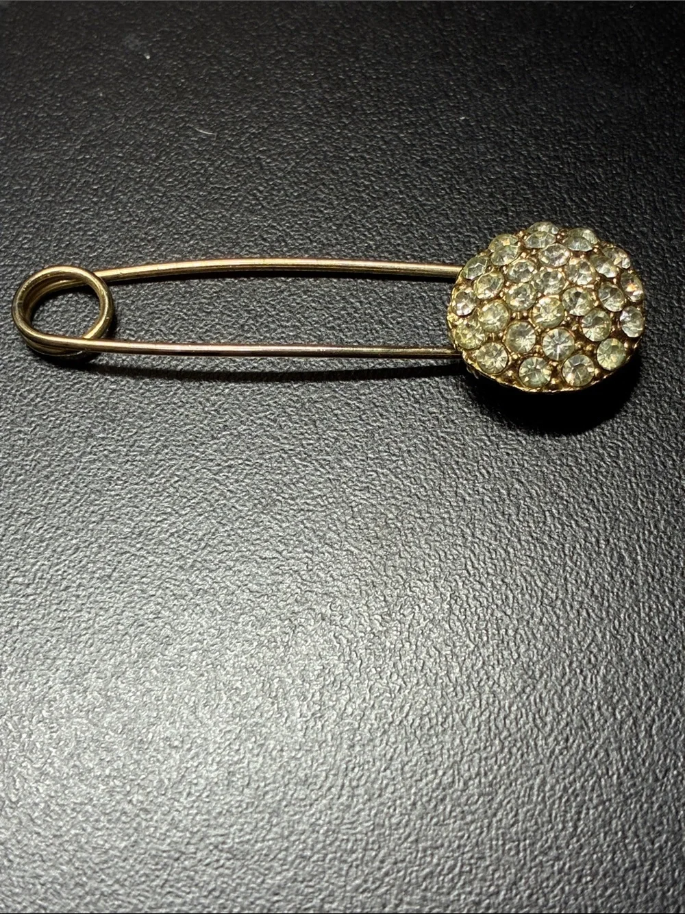 Vintage Gold Crystal Pave Safety Pin Brooch - Women Jewelry